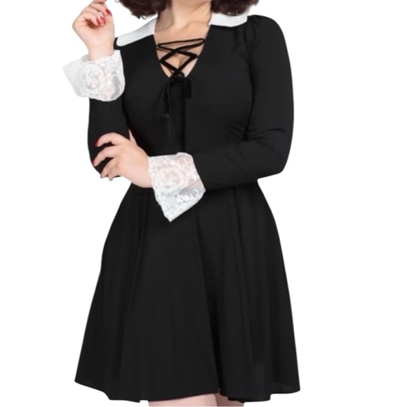 NEW Collectif London Marceline Mini Flared Dress Black +  Cream SZ Med - Picture 1 of 11